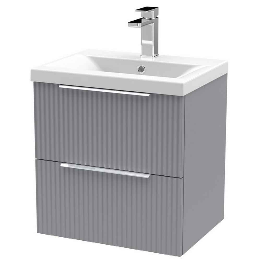 Hudson Reed Fluted Wall Hung Two Drawer 500mm Cabinet and Basin Satin Grey
