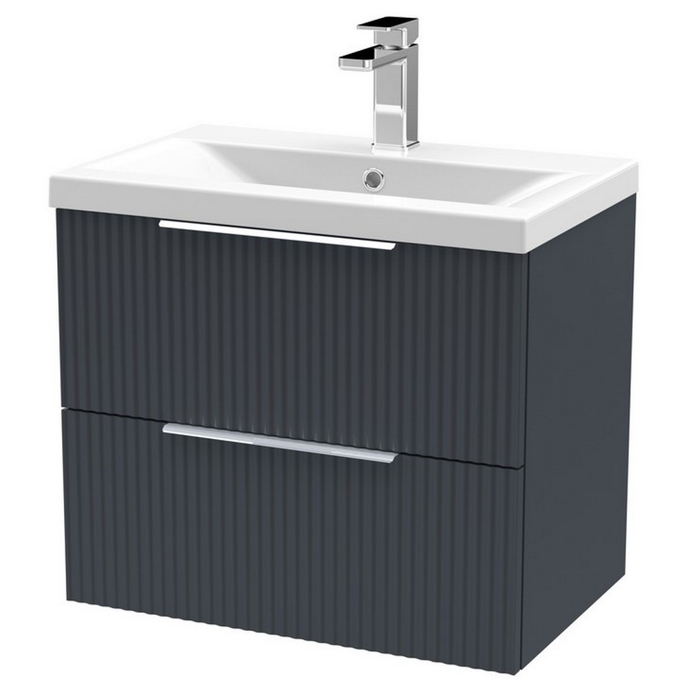 Hudson Reed Fluted Wall Hung Two Drawer 600mm Cabinet and Basin Satin Anthracite