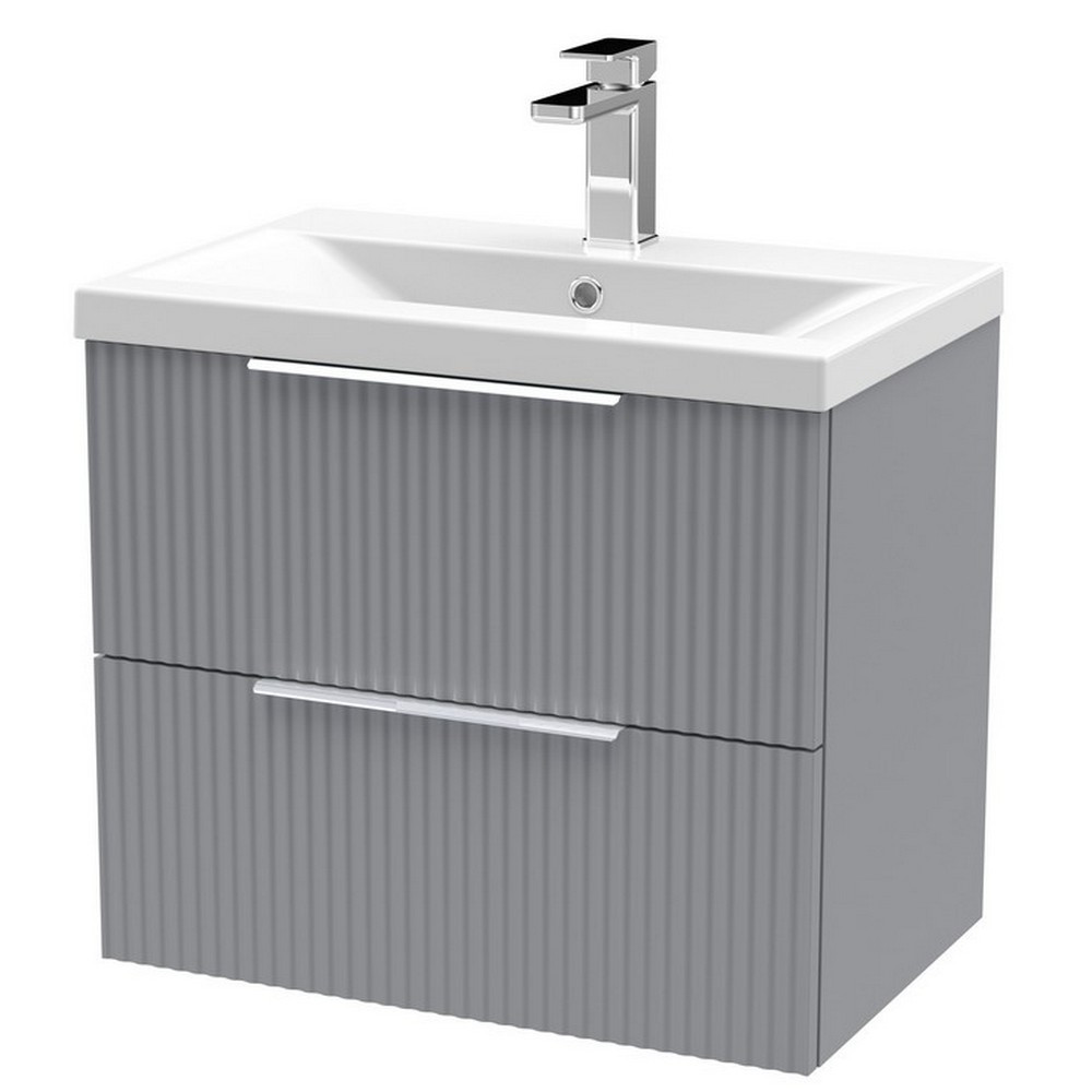 Hudson Reed Fluted Wall Hung Two Drawer 600mm Cabinet and Basin Satin Grey