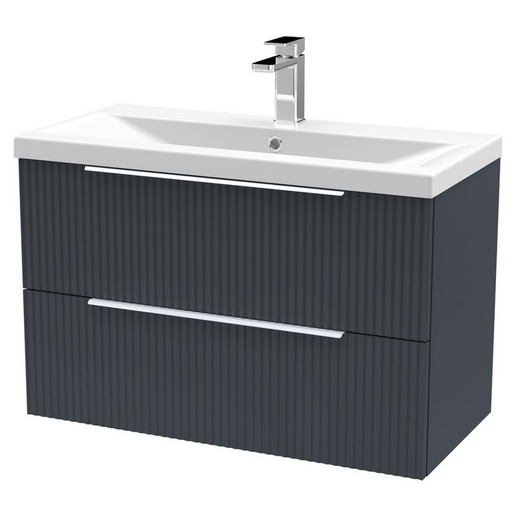 Hudson Reed Fluted Wall Hung Two Drawer 800mm Cabinet and Basin Satin Anthracite
