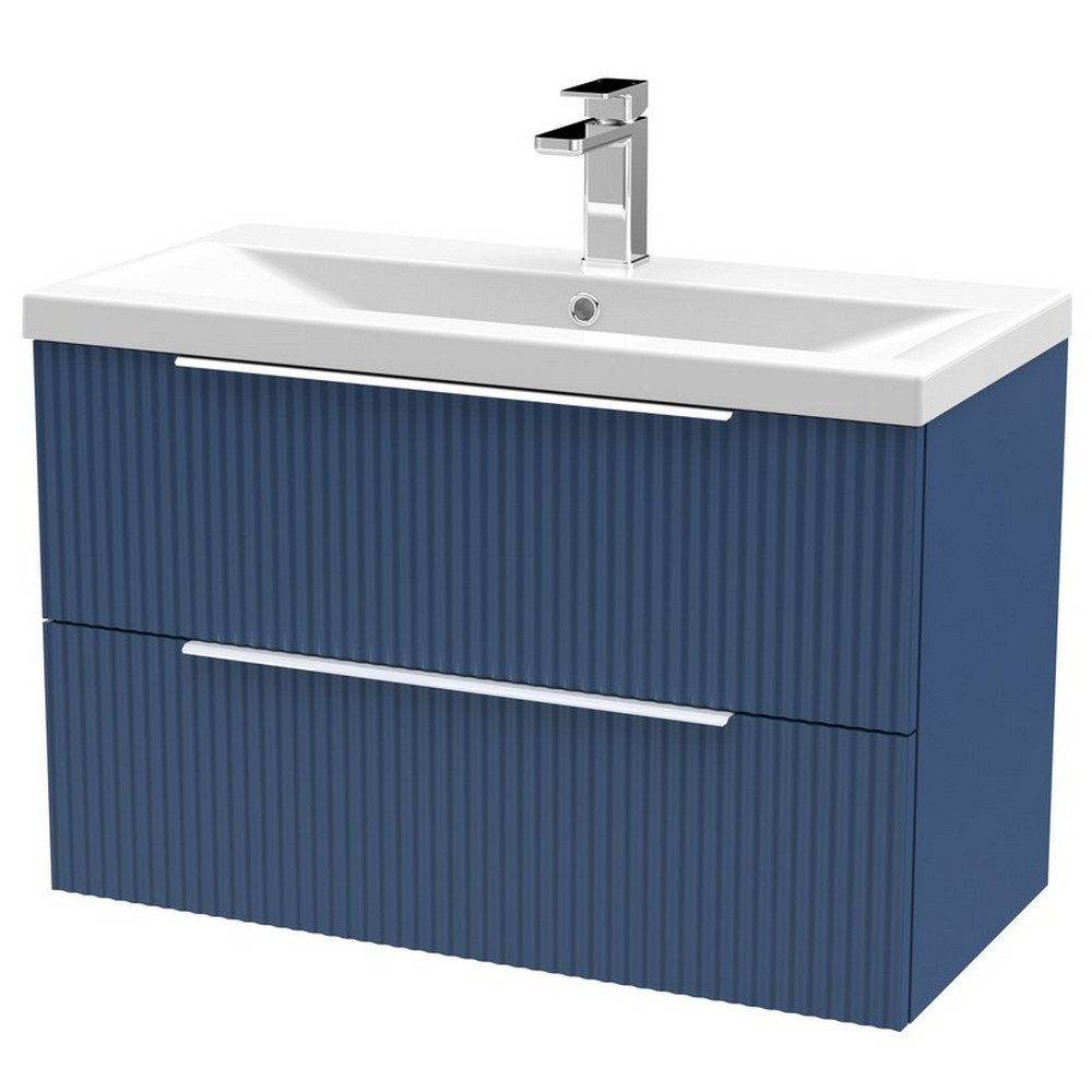 Hudson Reed Fluted Wall Hung Two Drawer 800mm Cabinet and Basin Satin Blue