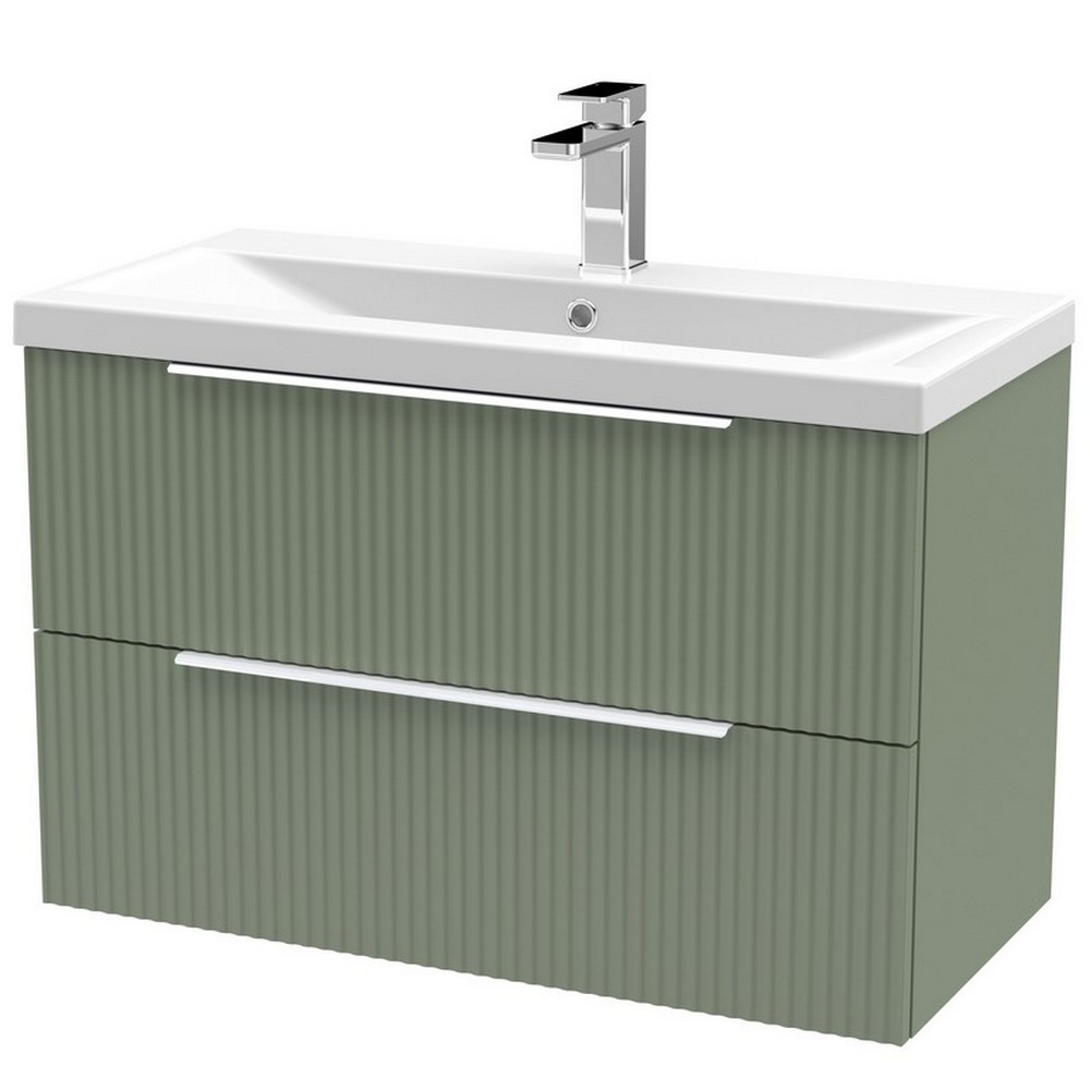 Hudson Reed Fluted Wall Hung Two Drawer 800mm Cabinet and Basin Satin Green