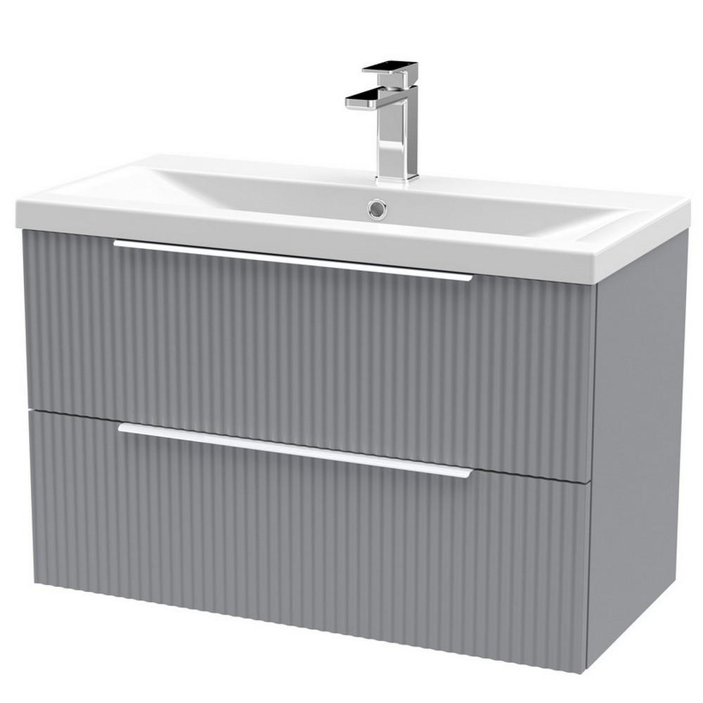 Hudson Reed Fluted Wall Hung Two Drawer 800mm Cabinet and Basin Satin Grey