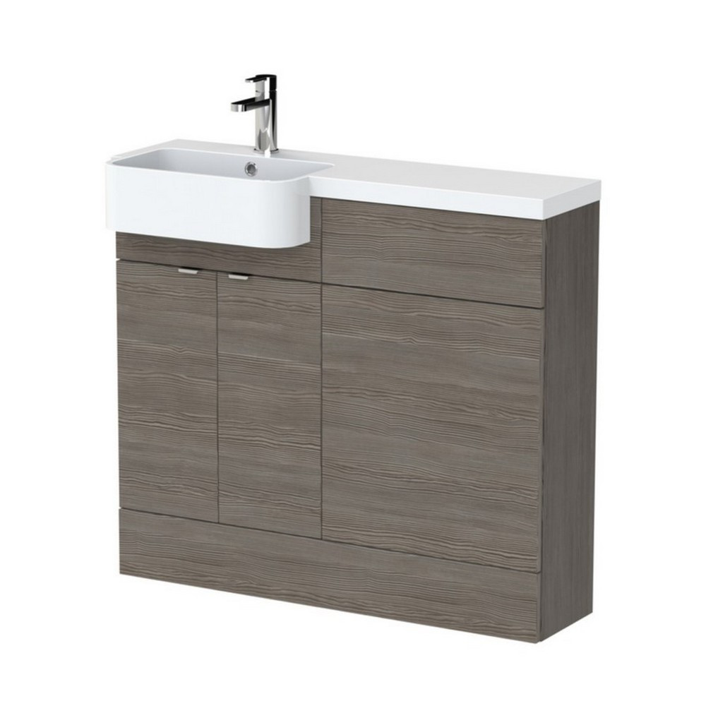 Hudson Reed Fusion 1000mm LH Anthracite Woodgrain Combination Unit & Round Semi Recessed Basin (1)