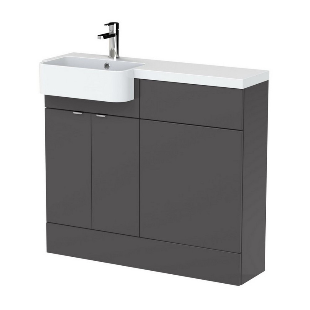Hudson Reed Fusion 1000mm LH Gloss Grey Combination Unit & Round Semi Recessed Basin (1)