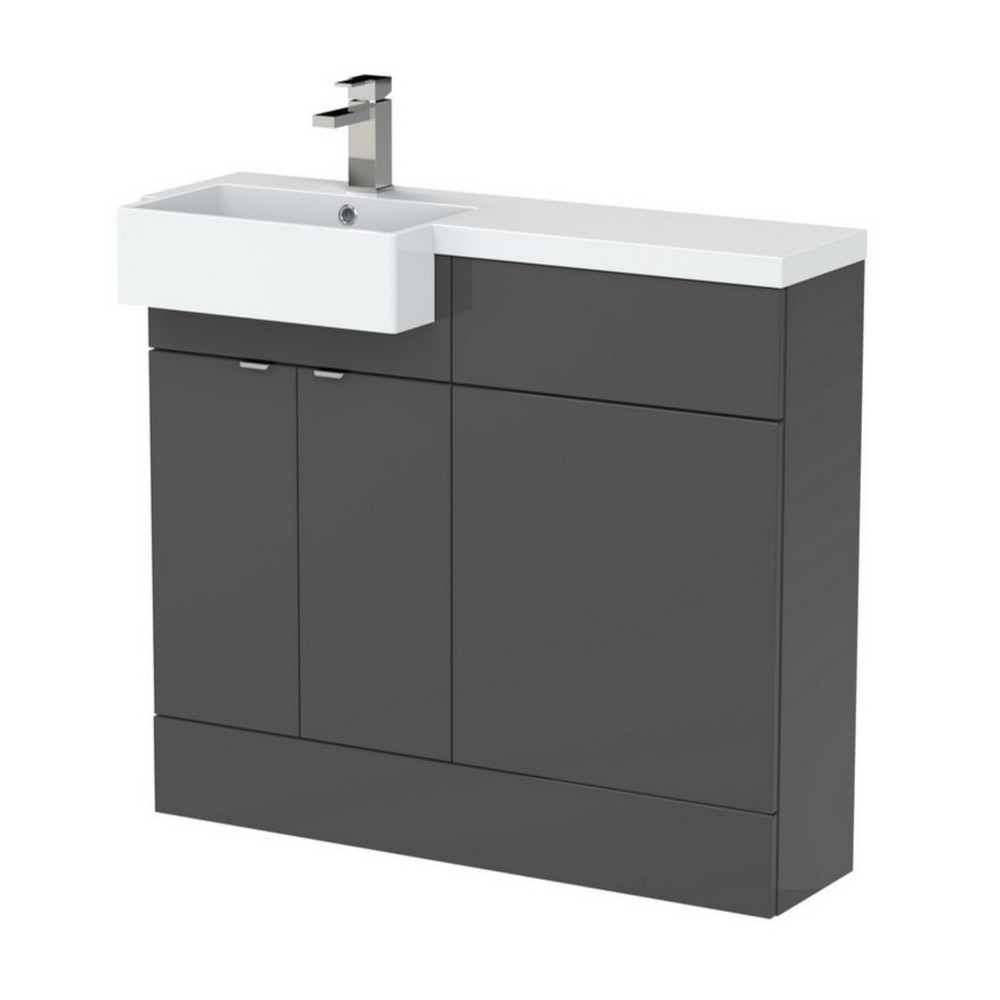 Hudson Reed Fusion 1000mm LH Gloss Grey Combination Unit & Square Semi Recessed Basin (1)