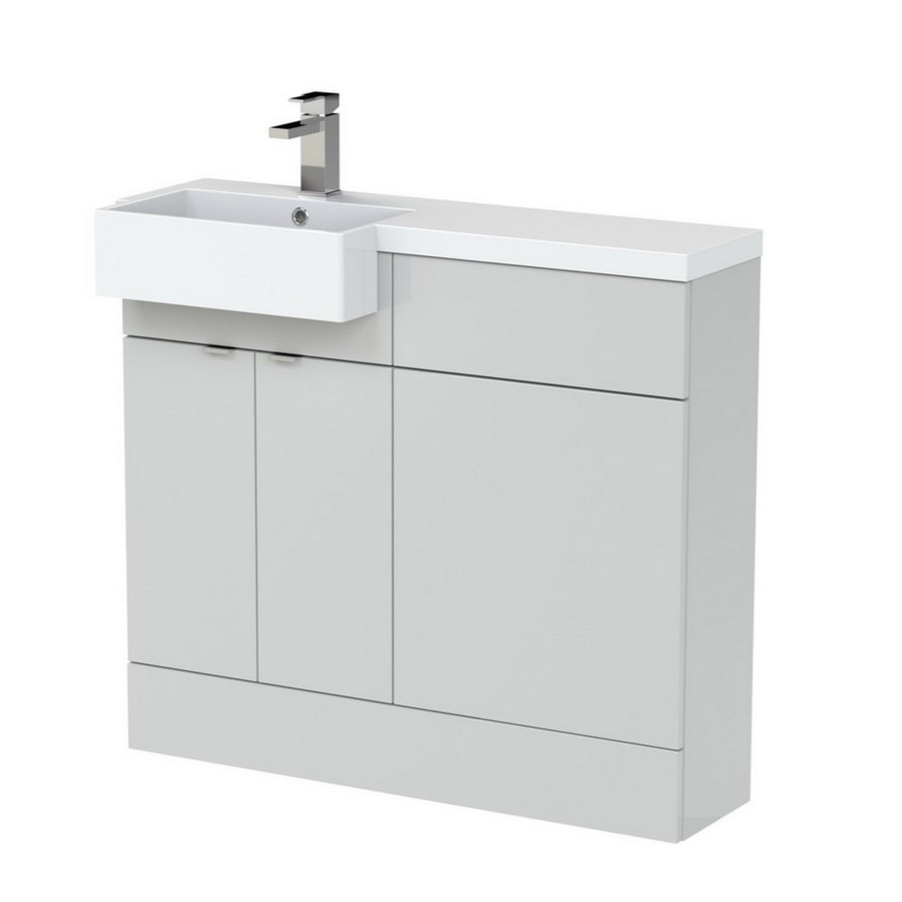 Hudson Reed Fusion 1000mm LH Gloss Grey Mist Combination Unit & Square Semi Recessed Basin (1)