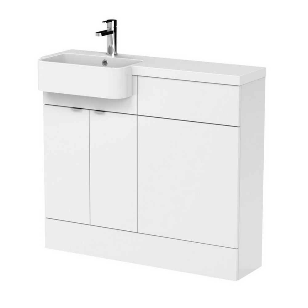 Hudson Reed Fusion 1000mm LH Gloss White Combination Unit & Round Semi Recessed Basin (1)