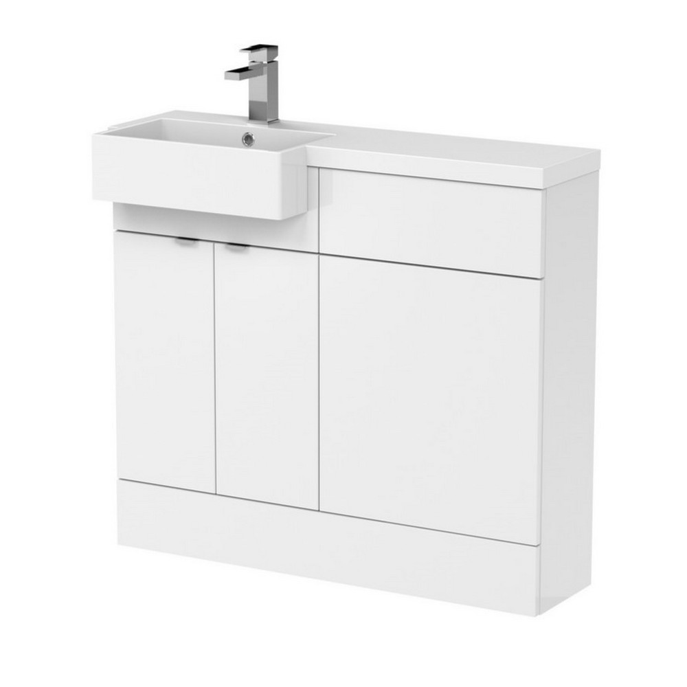 Hudson Reed Fusion 1000mm LH Gloss White Combination Unit & Square Semi Recessed Basin (1)