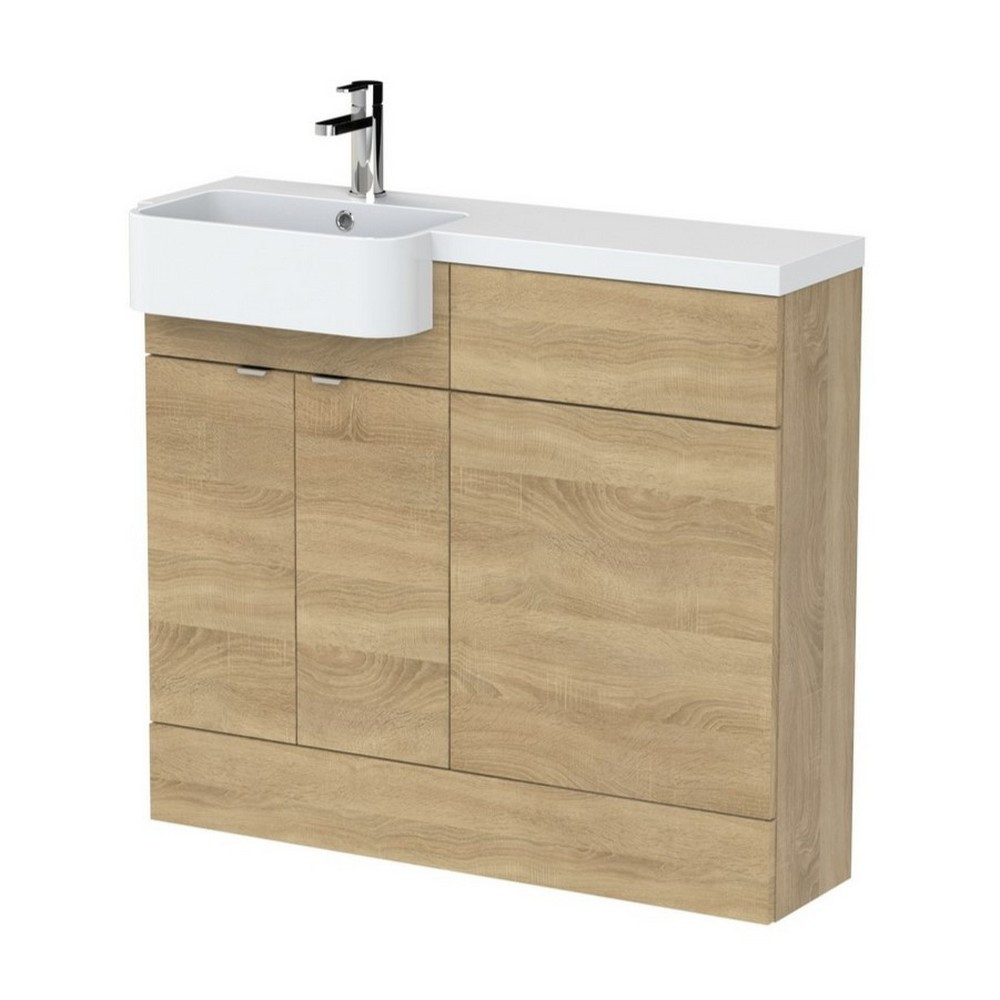 Hudson Reed Fusion 1000mm LH Natural Oak Combination Unit & Round Semi Recessed Basin (1)
