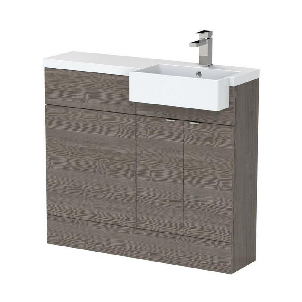Hudson Reed Fusion 1000mm RH Anthracite Woodgrain Combination Unit & Square Semi Recessed Basin (1)