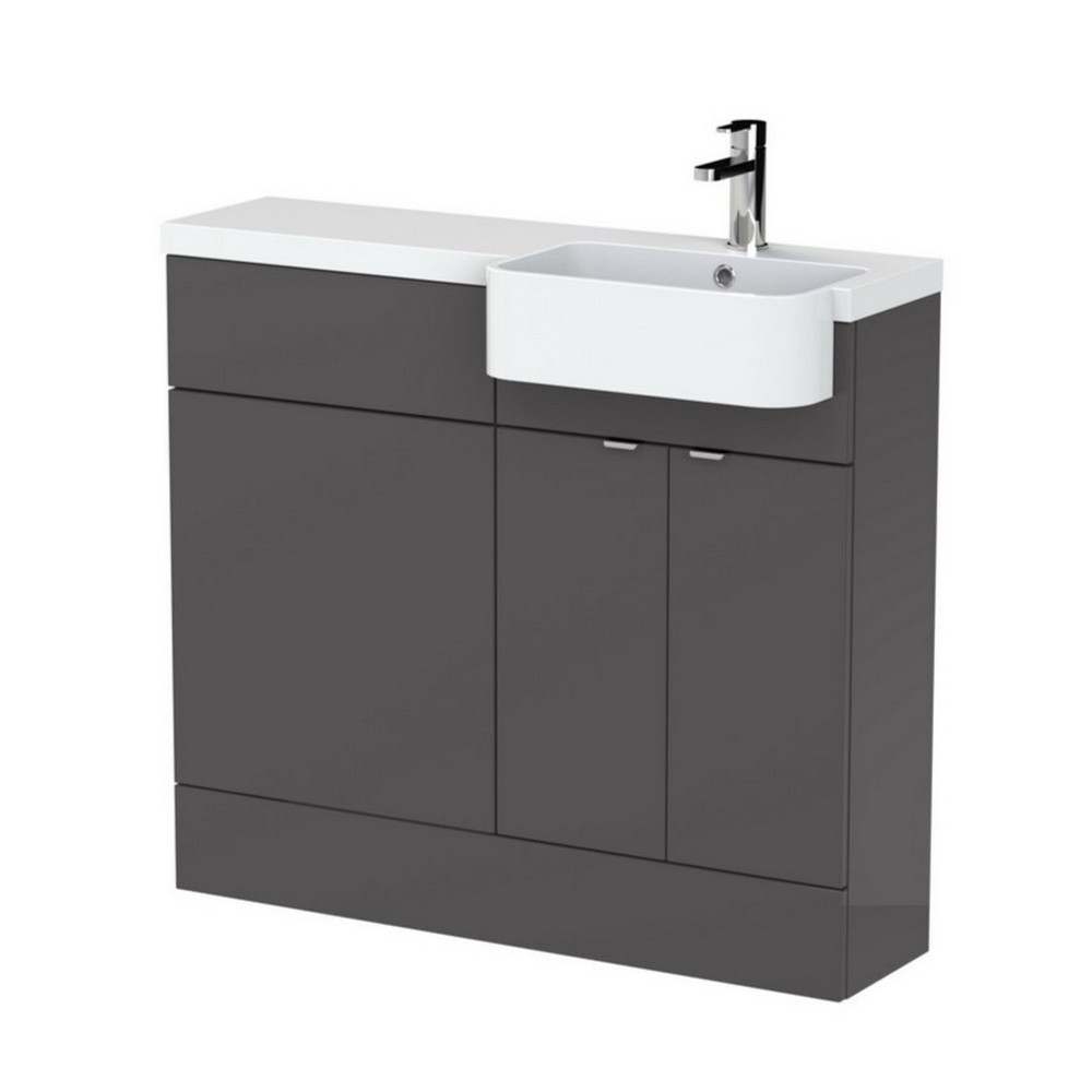 Hudson Reed Fusion 1000mm RH Gloss Grey Combination Unit & Round Semi Recessed Basin (1)