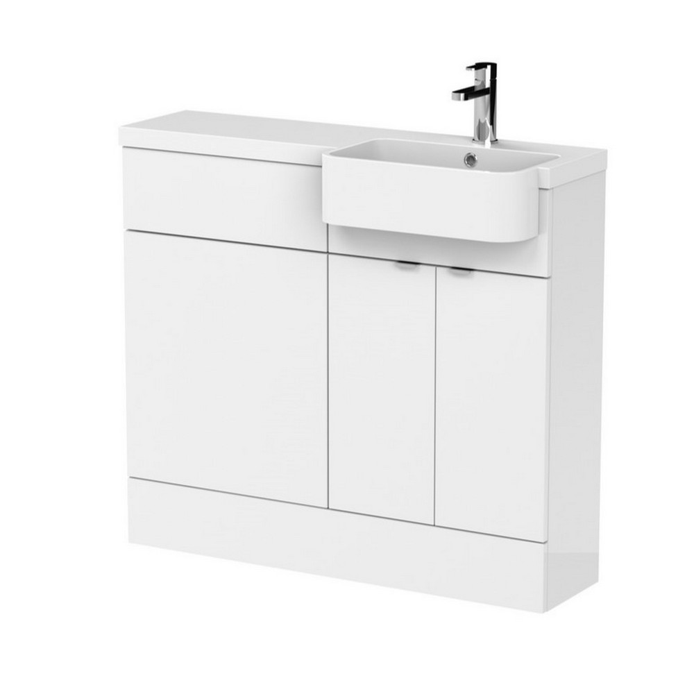Hudson Reed Fusion 1000mm RH Gloss White Combination Unit & Round Semi Recessed Basin (1)