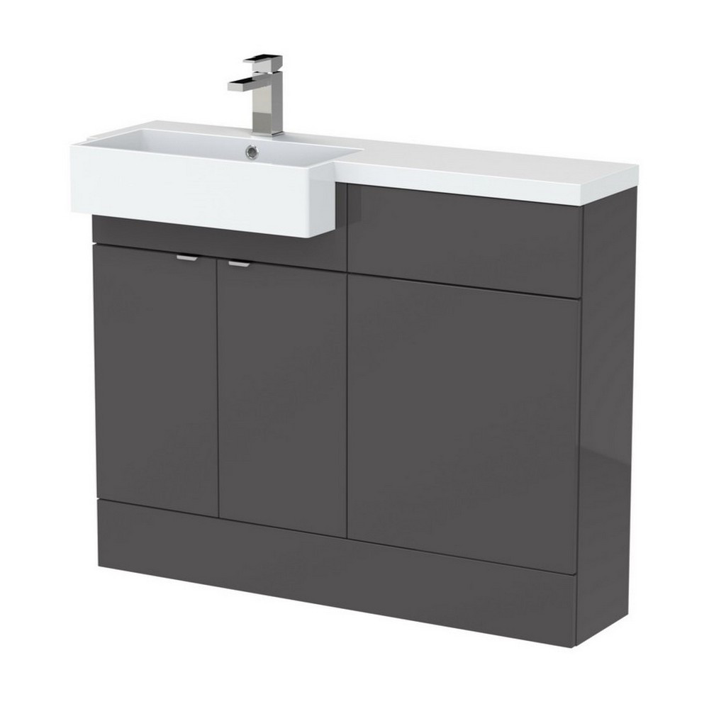 Hudson Reed Fusion 1100mm LH Gloss Grey Combination Unit & Square Semi Recessed Basin (1)