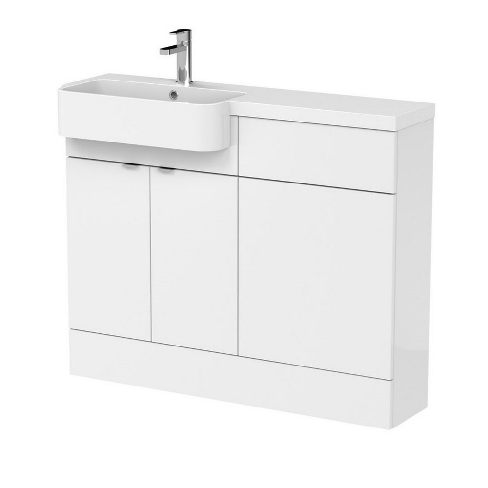 Hudson Reed Fusion 1100mm LH Gloss White Combination Unit & Round Semi Recessed Basin (1)