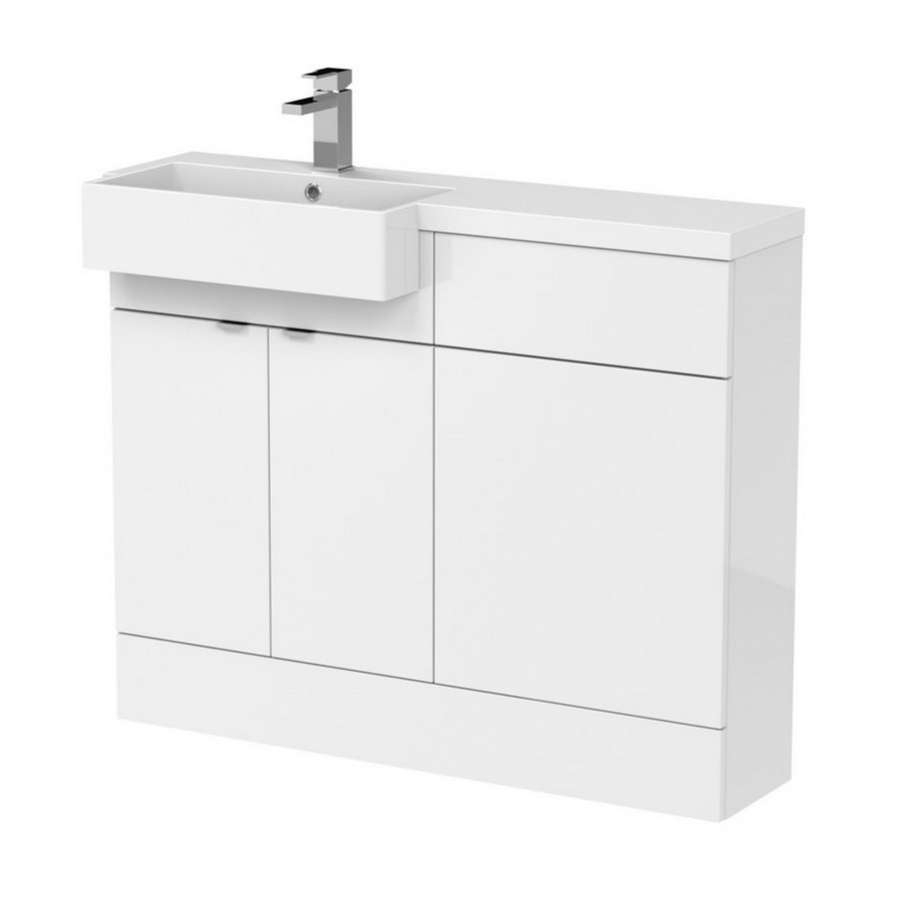 Hudson Reed Fusion 1100mm LH Gloss White Combination Unit & Square Semi Recessed Basin (1)