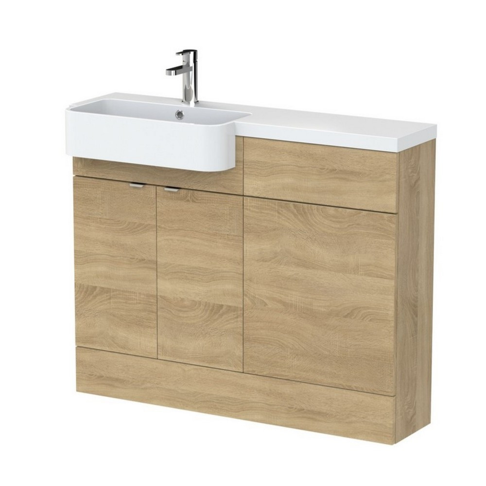 Hudson Reed Fusion 1100mm LH Natural Oak Combination Unit & Round Semi Recessed Basin (1)