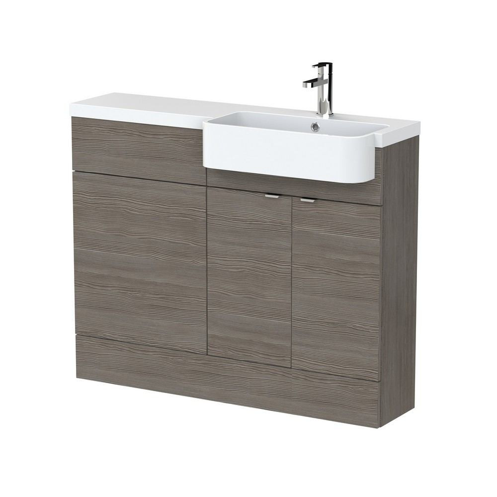 Hudson Reed Fusion 1100mm RH Anthracite Woodgrain Combination Unit & Round Semi Recessed Basin (1)