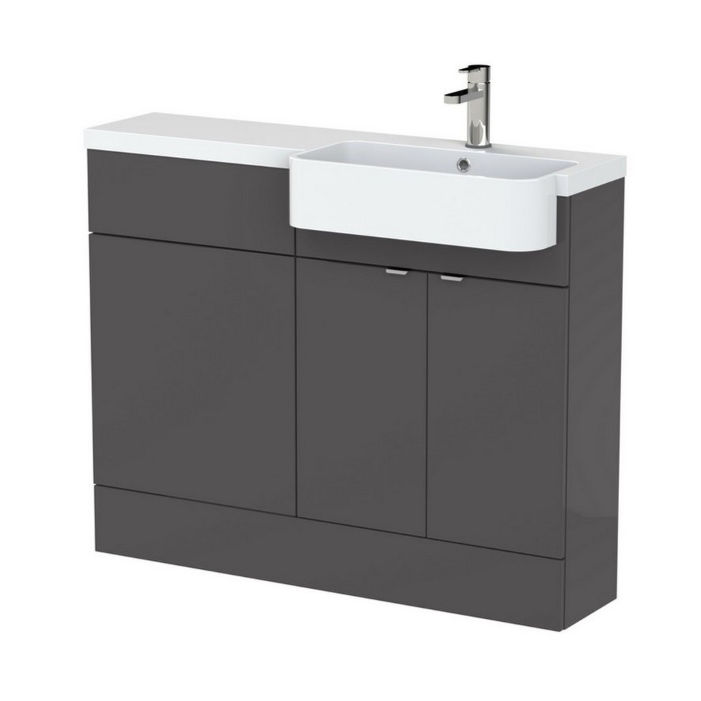 Hudson Reed Fusion 1100mm RH Gloss Grey Combination Unit & Round Semi Recessed Basin (1)