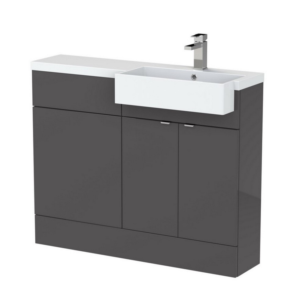 Hudson Reed Fusion 1100mm RH Gloss Grey Combination Unit & Square Semi Recessed Basin (1)