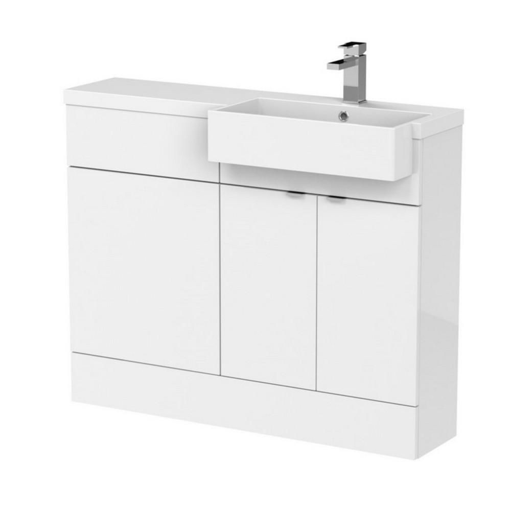 Hudson Reed Fusion 1100mm RH Gloss White Combination Unit & Square Semi Recessed Basin (1)