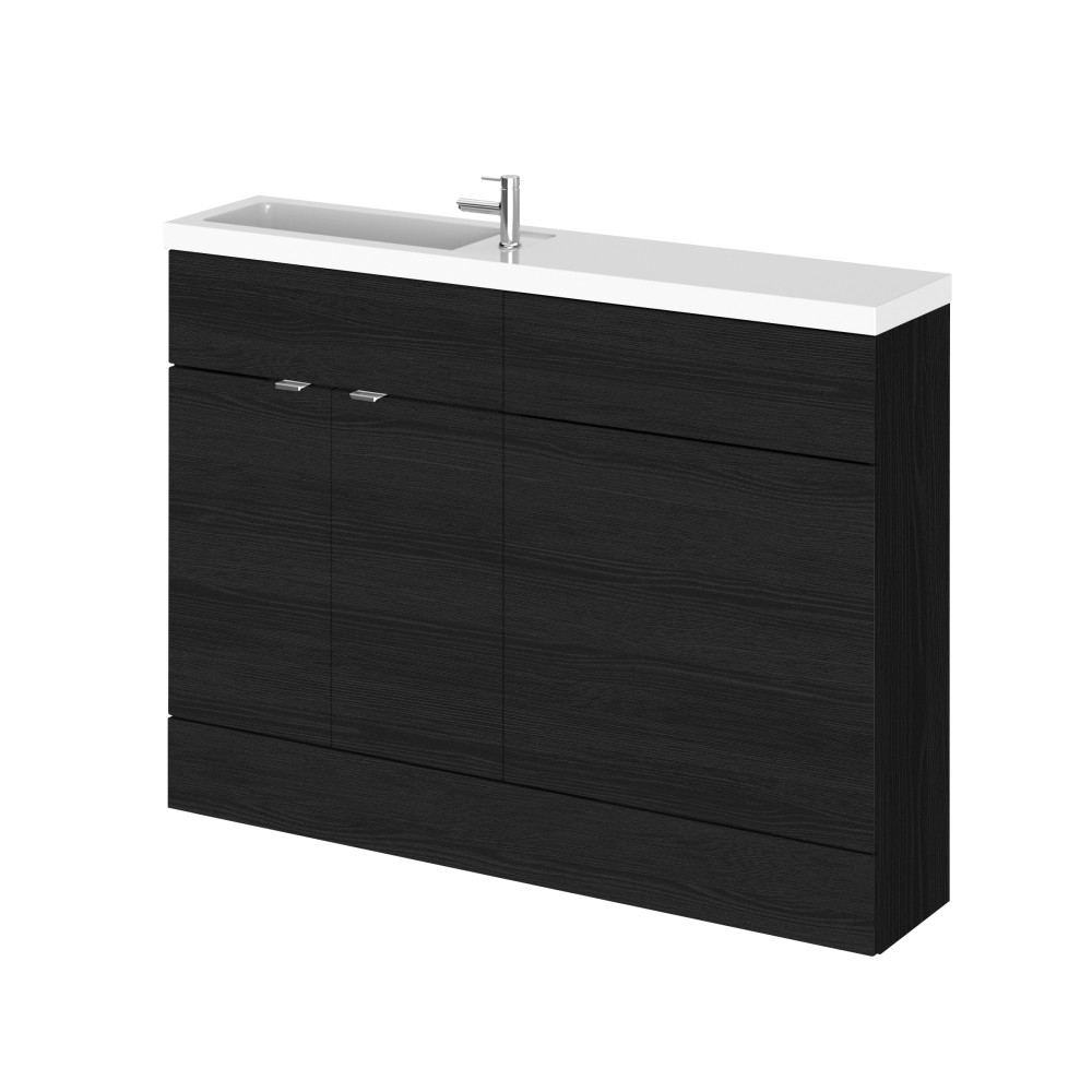 Hudson Reed Fusion 1200mm Floor Standing Vanity Unit & Basin Charcoal Black Woodgrain