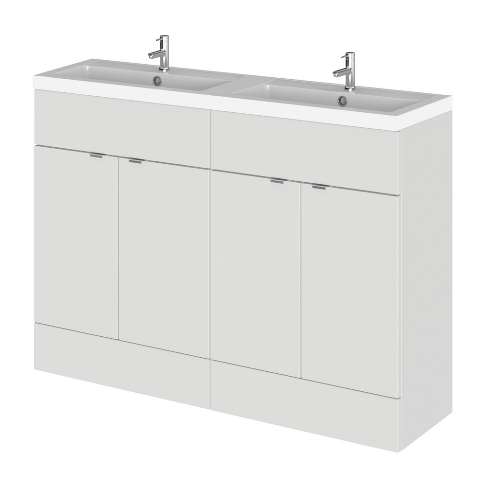 Hudson Reed Fusion 1200mm Gloss Grey Mist Vanity Unit with Twin Basin (1)