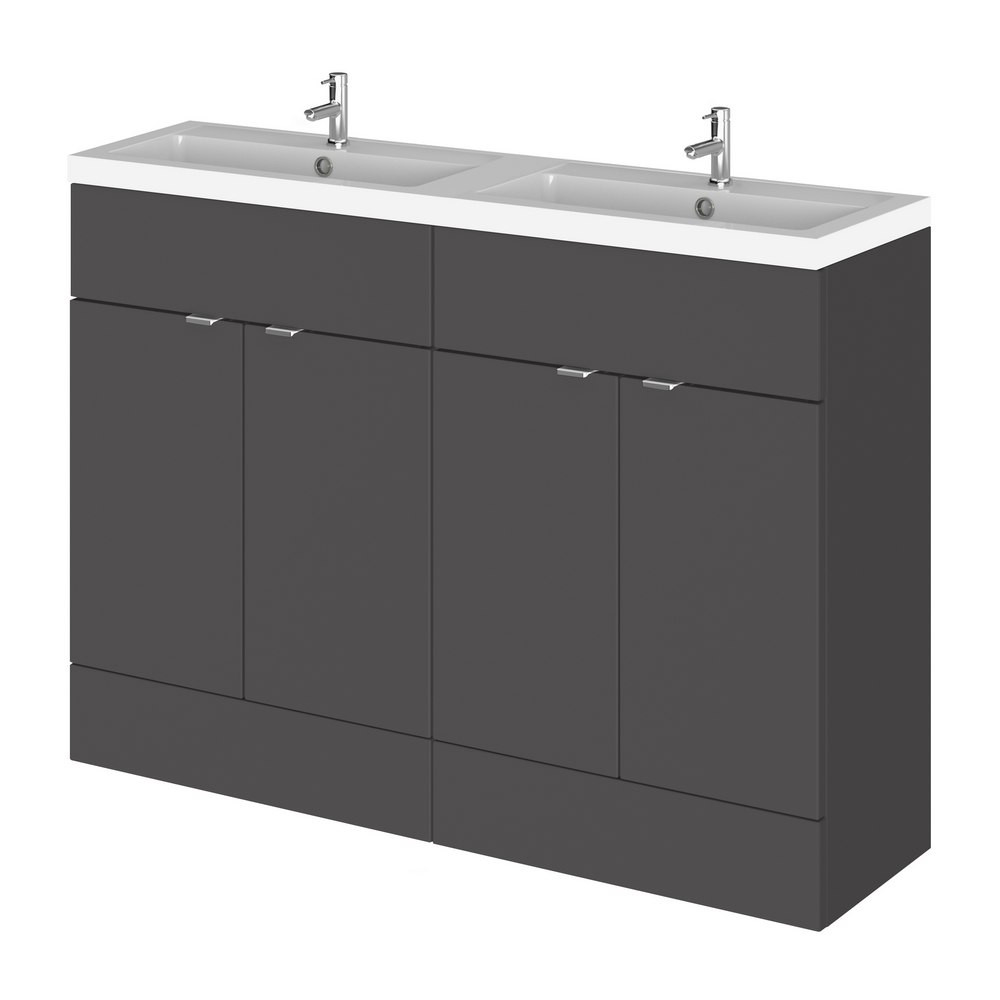 Hudson Reed Fusion 1200mm Gloss Grey Vanity Unit with Twin Basin (1)