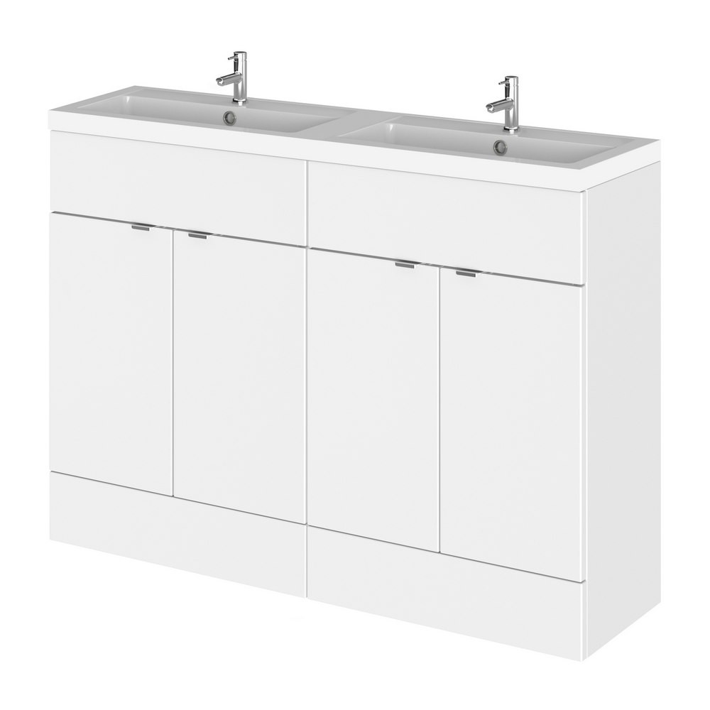 Hudson Reed Fusion 1200mm Gloss White Vanity Unit with Twin Basin (1)