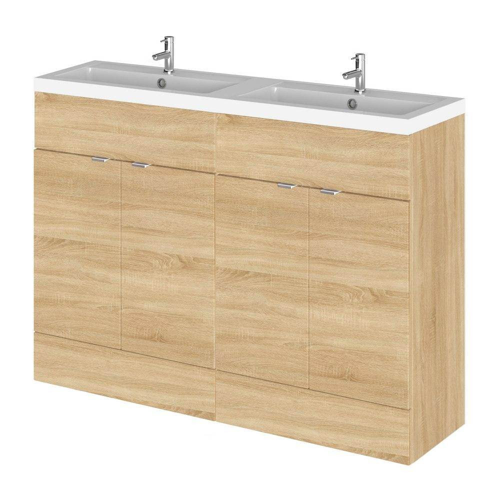 Hudson Reed Fusion 1200mm Natural Oak Vanity Unit with Twin Basin (1)