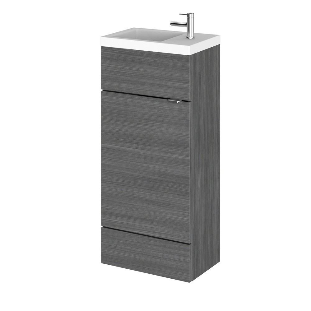 Hudson Reed Fusion 400mm Slimline Vanity Unit & Basin Anthracite Woodgrain