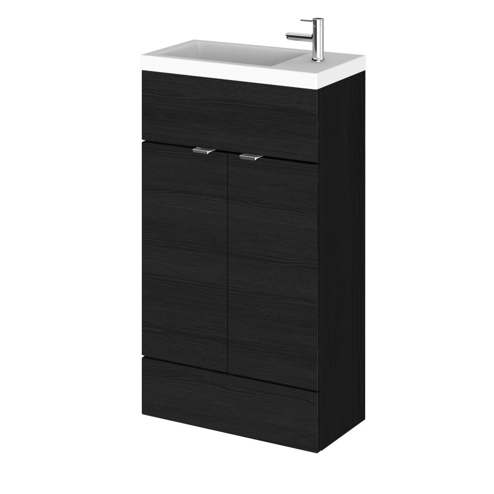 Hudson Reed Fusion 500mm Slimline Vanity Unit & Basin Charcoal Black Woodgrain