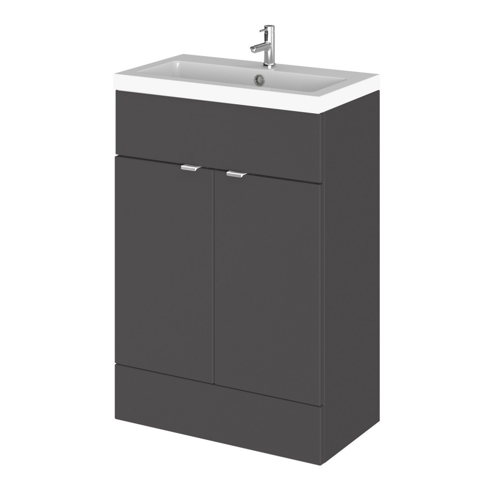 Hudson Reed Fusion 600mm Floor Standing Vanity Unit & Basin - Gloss Grey