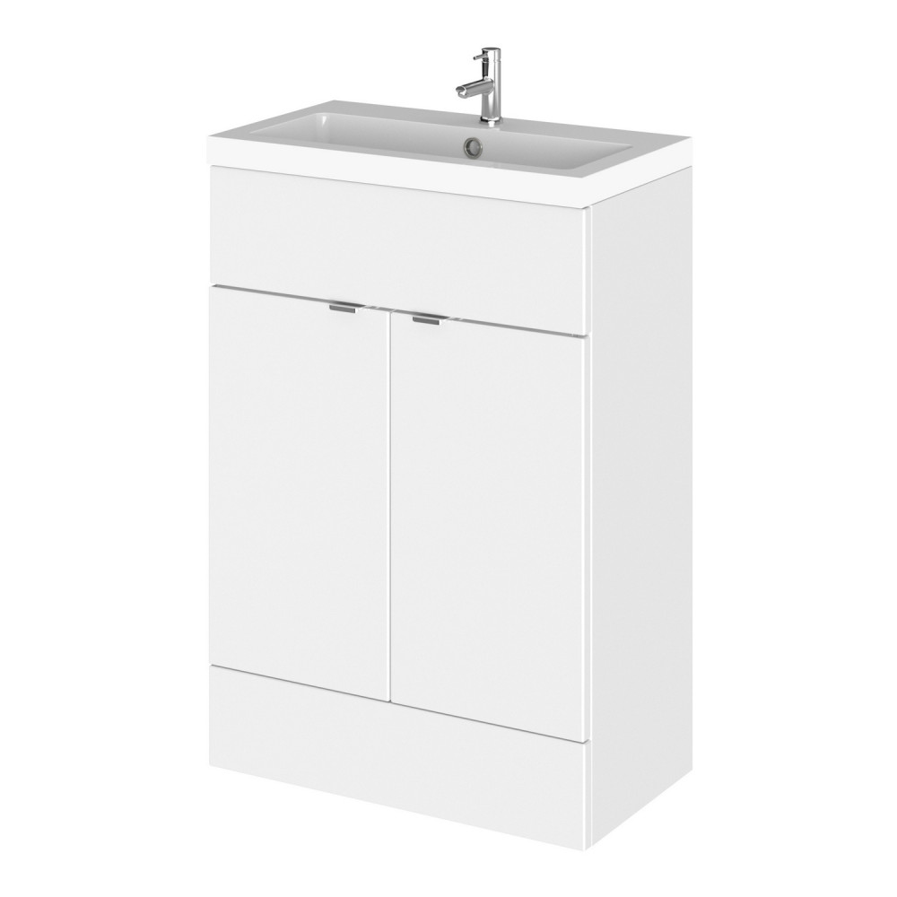 Hudson Reed Fusion 600mm Floor Standing Vanity Unit & Basin - Gloss White