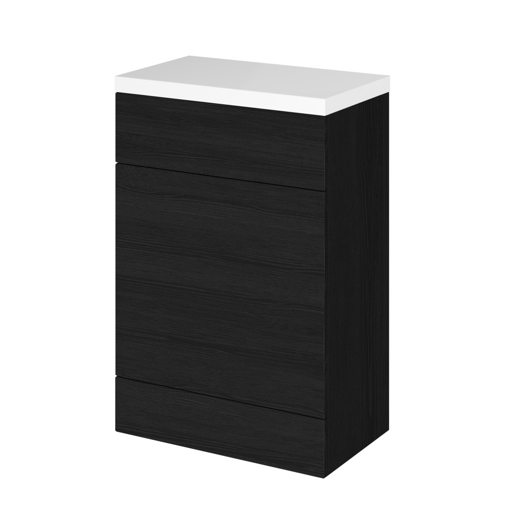 Hudson Reed Fusion 600mm Floor Standing WC Unit & Top Charcoal Black Woodgrain