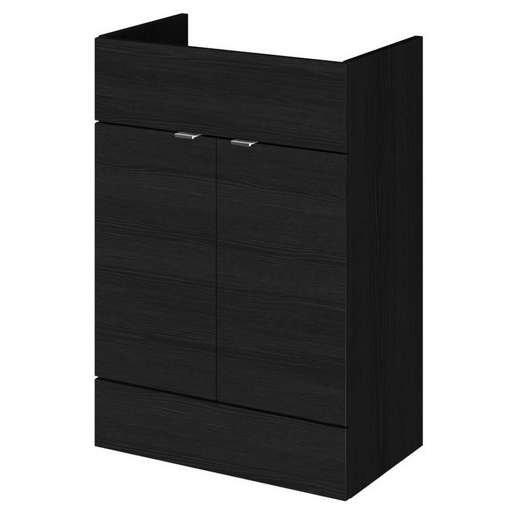 Hudson Reed Fusion 600mm Single Fitted Vanity Unit in Charcoal Black Woodgrain