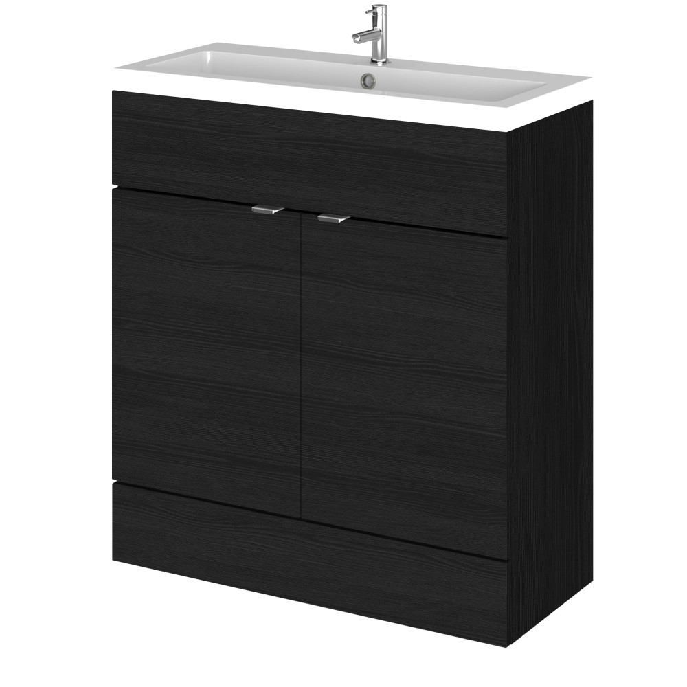 Hudson Reed Fusion 800mm Floor Standing Vanity Unit & Basin Charcoal Black Woodgrain