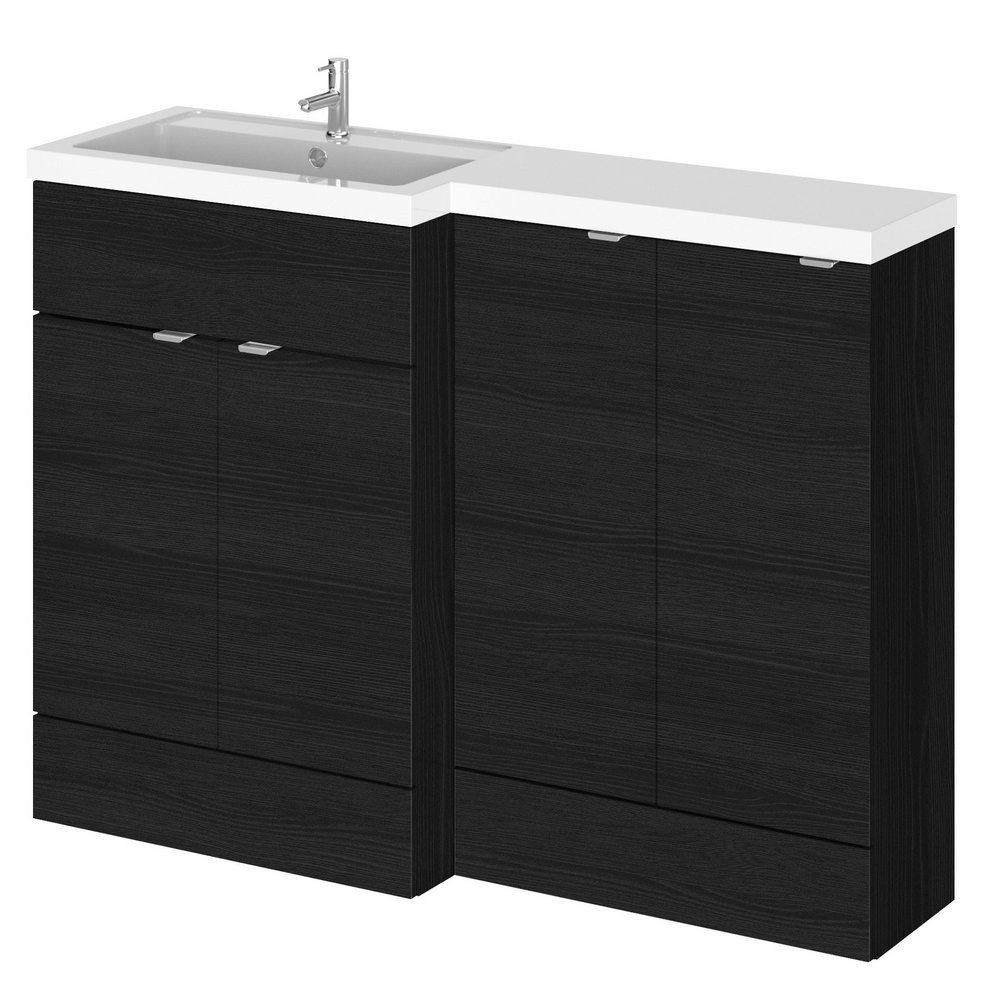 Hudson Reed Fusion Combination 1200mm Full Depth Vanity & Storage Unit in Charcoal Black Woodgrain LH