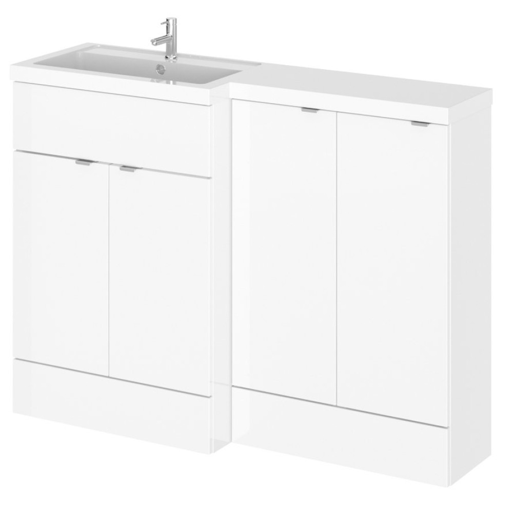 Hudson Reed Fusion Combination 1200mm Full Depth Vanity & Storage Unit in Gloss White LH