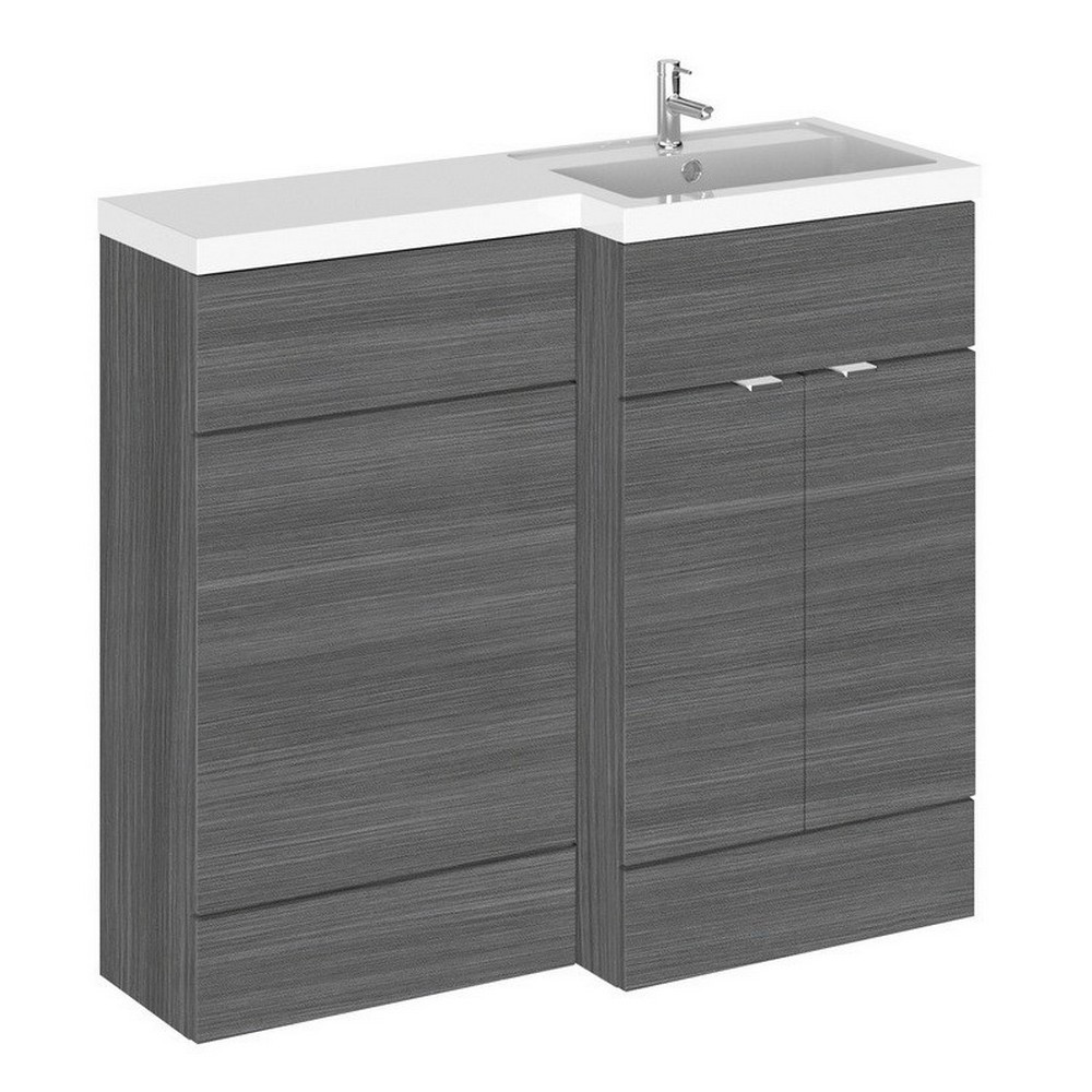 Hudson Reed Fusion Full Depth 1000mm Combination Unit with Basin in Anthracite Woodgrain RH