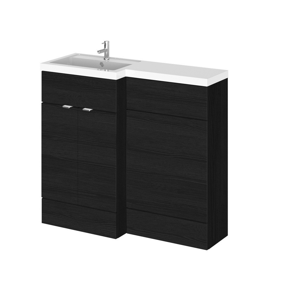 Hudson Reed Fusion Full Depth 1000mm Combination Unit with Basin in Charcoal Black Woodgrain LH
