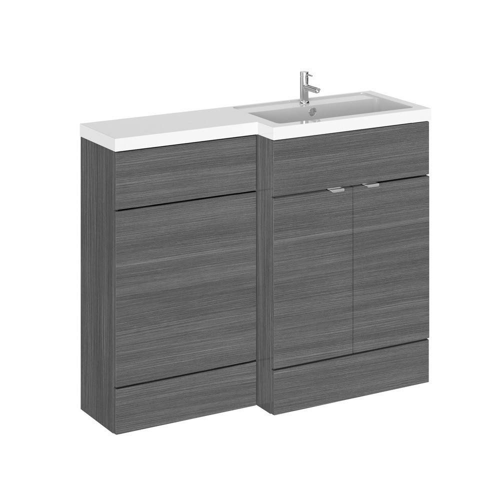 Hudson Reed Fusion Full Depth 1100mm Combination Unit with Basin in Anthracite Woodgrain RH