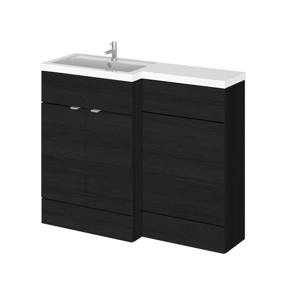 Hudson Reed Fusion Full Depth 1100mm Combination Unit with Basin in Charcoal Black Woodgrain LH