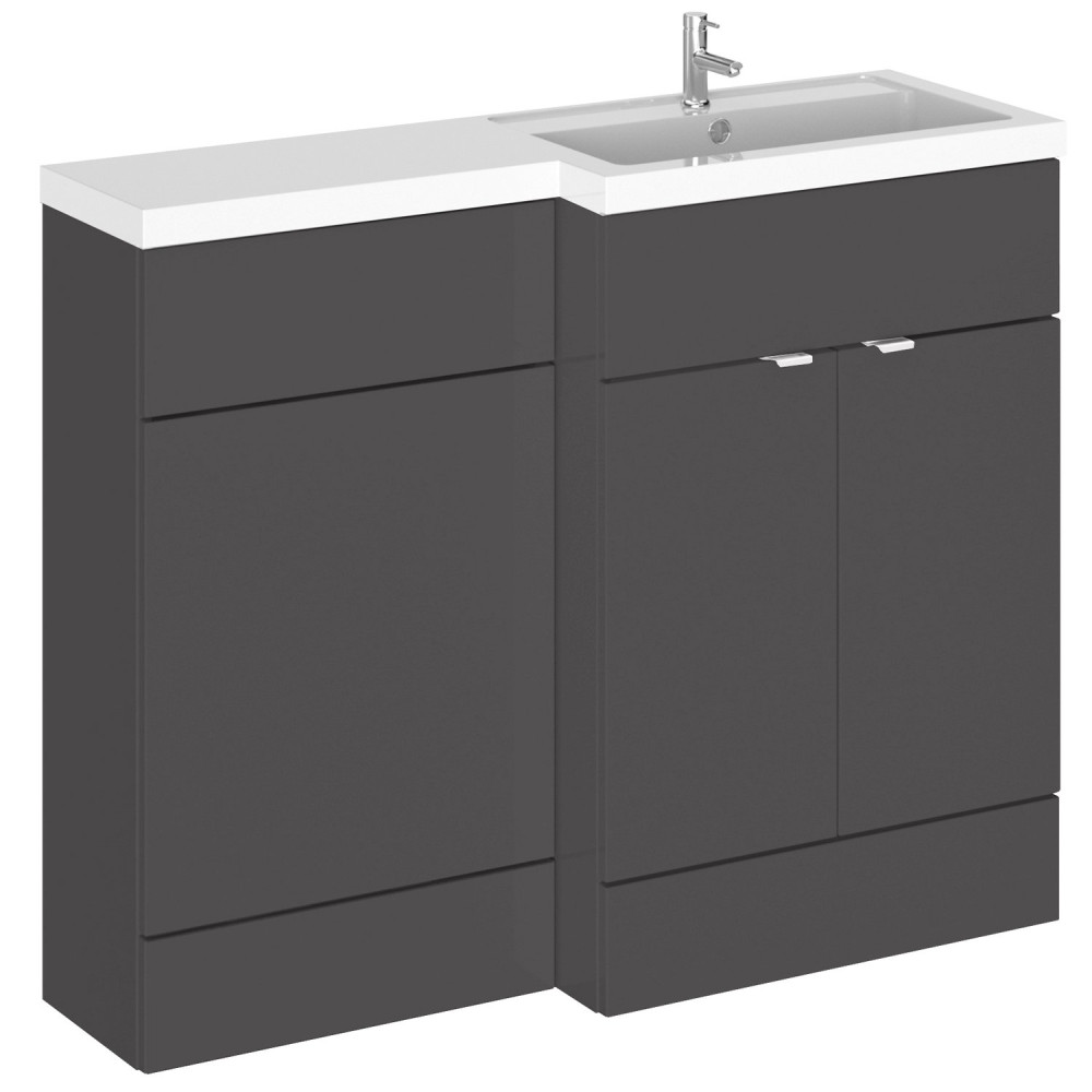 Hudson Reed Fusion Full Depth 1100mm Combination Unit with Basin in Gloss Grey RH