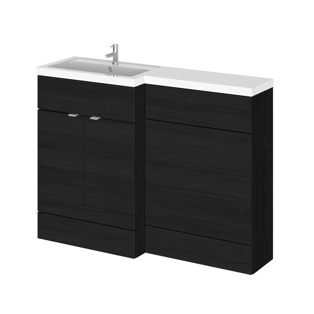 Hudson Reed Fusion Full Depth LH 1200mm Combination Unit with Basin in Charcoal Black Woodgrain