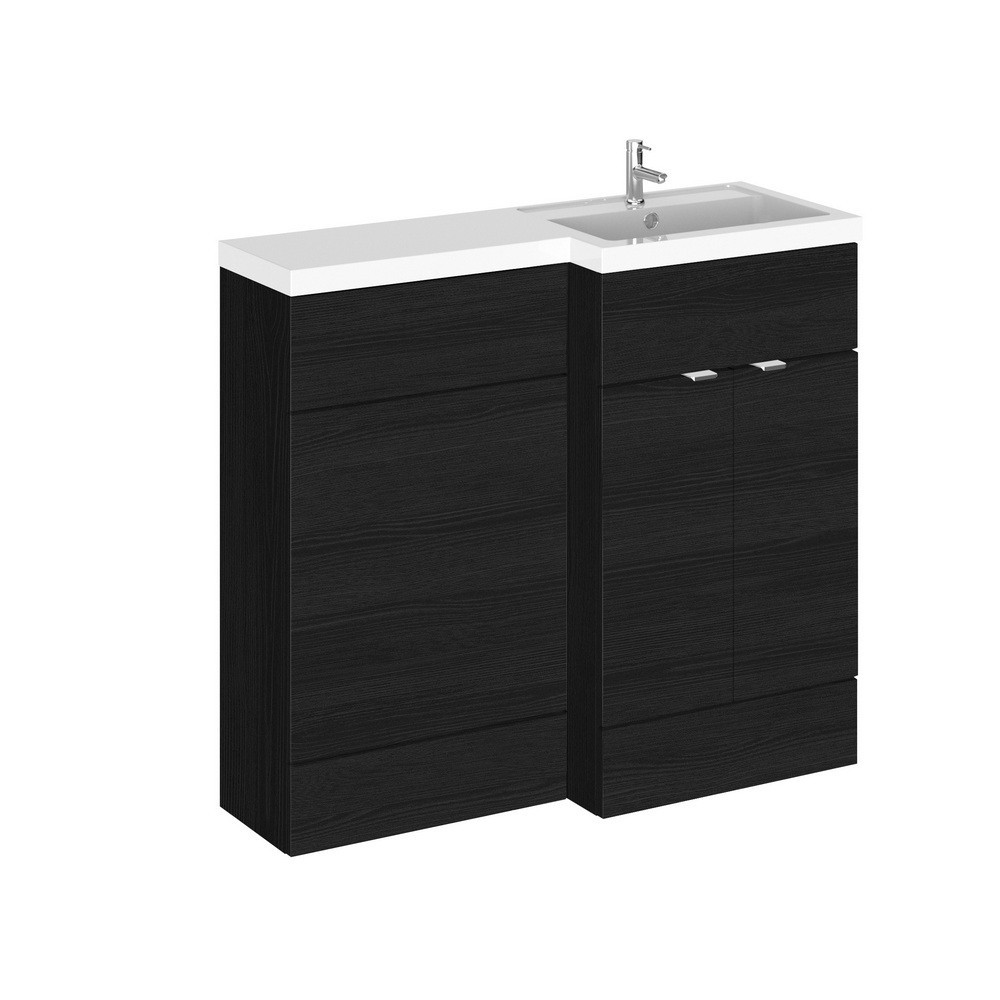 Hudson Reed Fusion Full Depth RH 1000mm Combination Unit with Basin in Charcoal Black Woodgrain