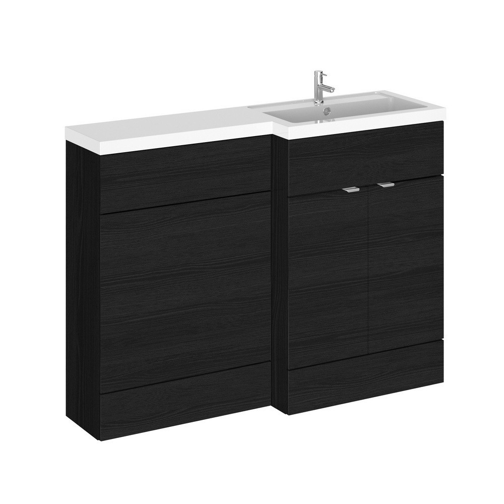 Hudson Reed Fusion Full Depth RH 1200mm Combination Unit with Basin in Charcoal Black Woodgrain