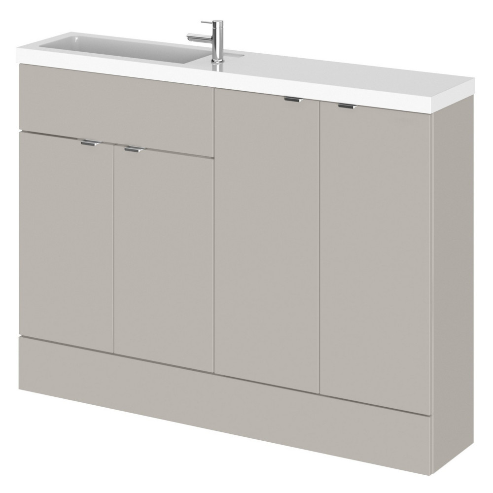 Hudson Reed Fusion Slimline 1200mm Combination Basin Unit with Doors in Pebble Grey