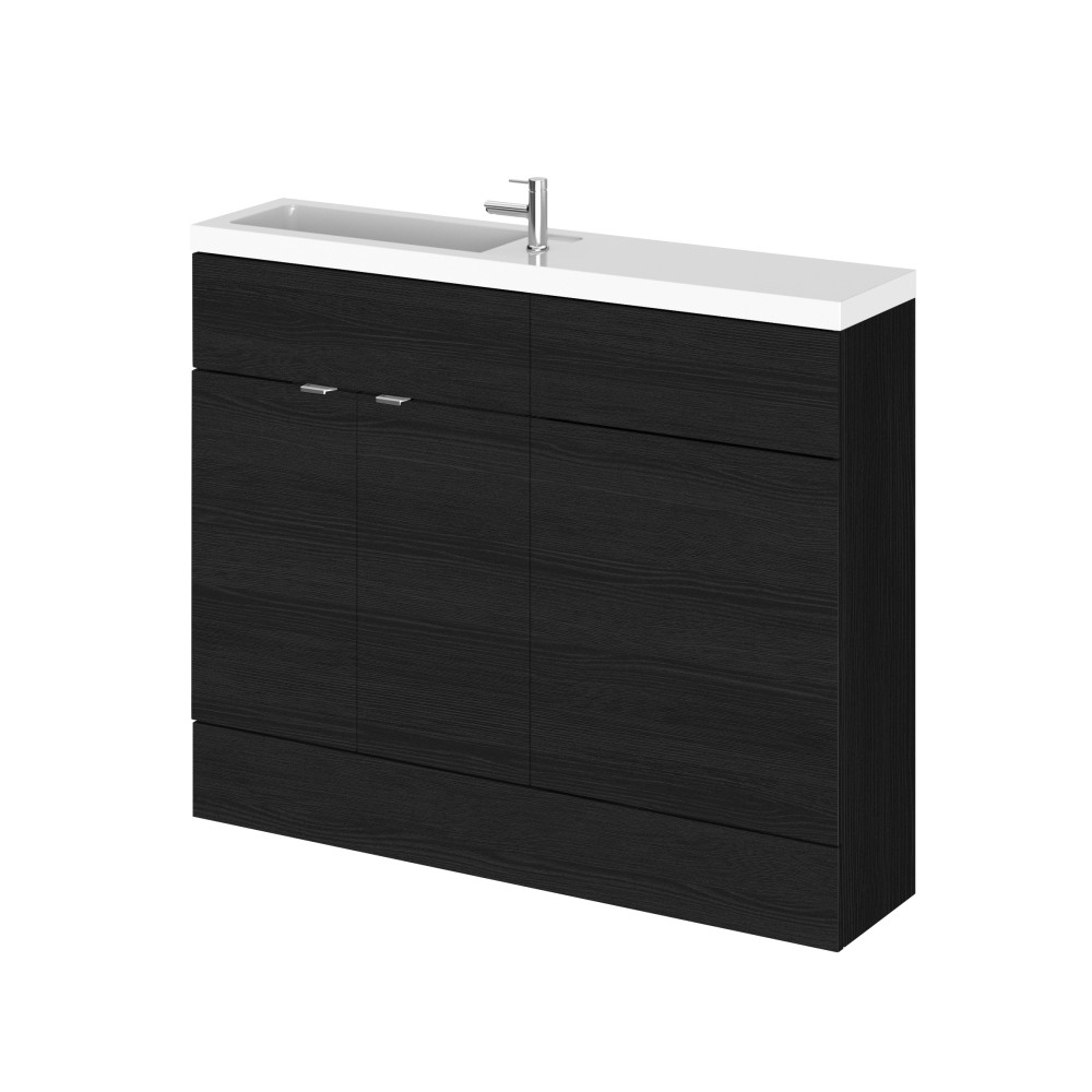 Hudson Reed Fusion Slimline Compact 1100mm Combination Unit with Basin in Charcoal Black Woodgrain