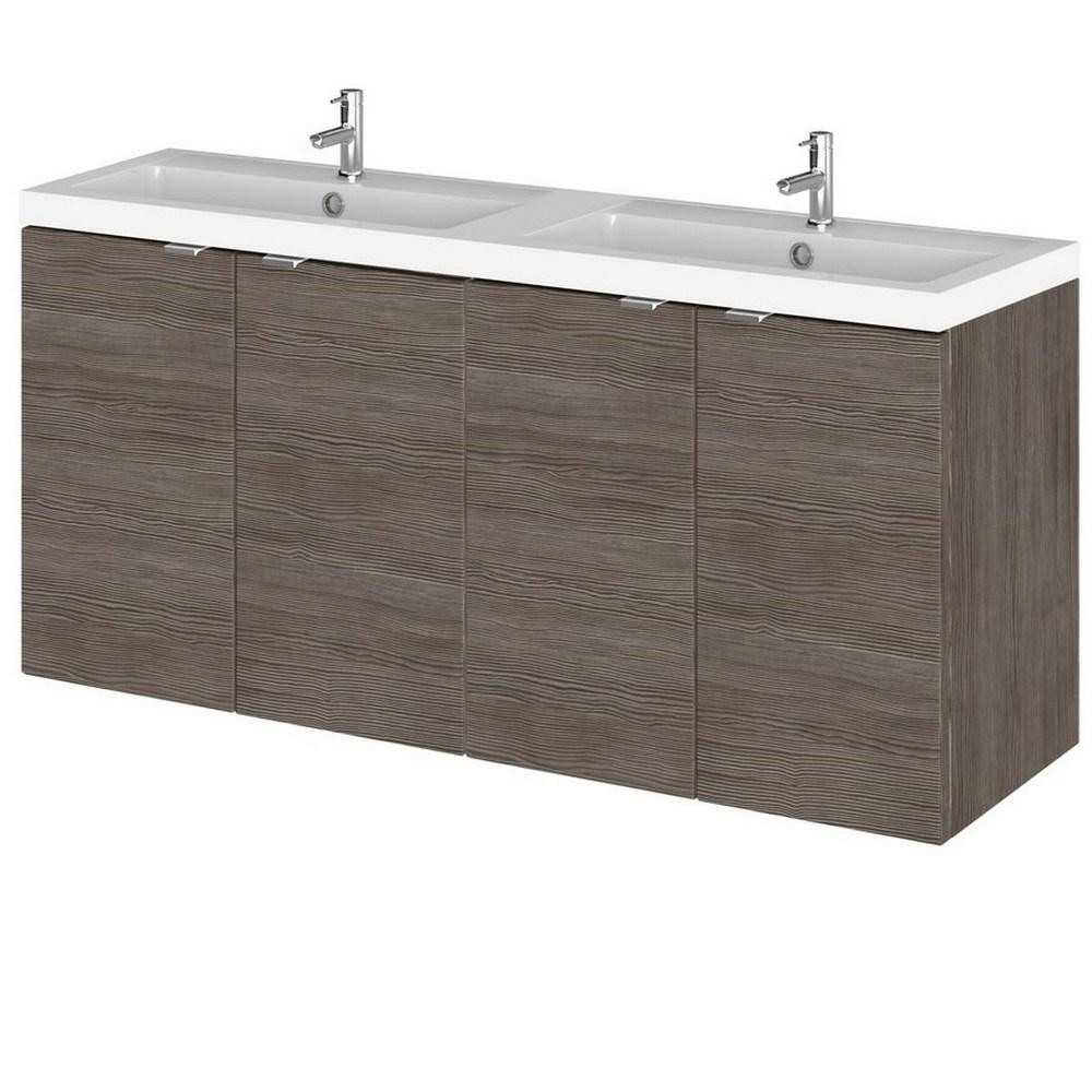 Hudson Reed Fusion Wall Hung 1200mm Anthracite Woodgrain Twin Vanity Unit with Doors (1)